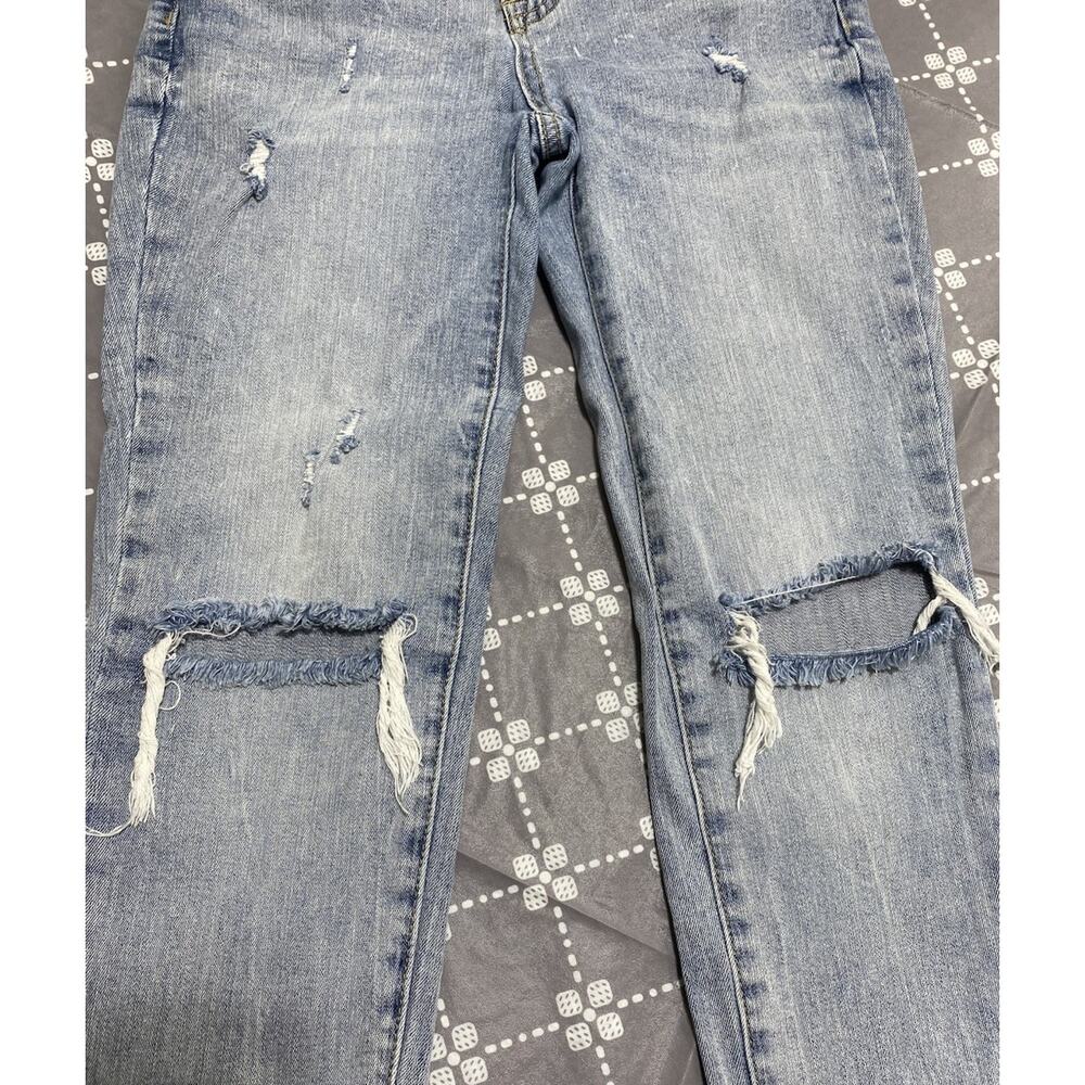 Tricot Jean Women Girl Sz 7/28 Skinny Distressed Blue Pants Raw Hem Mid Rise F3